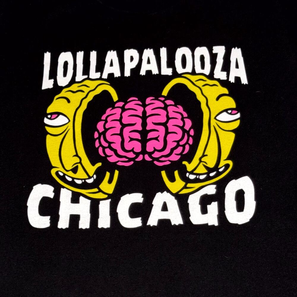 Lollapalooza Chicago 2018 Music Festival T-Shirt Unisex Small Black Trippy Brain